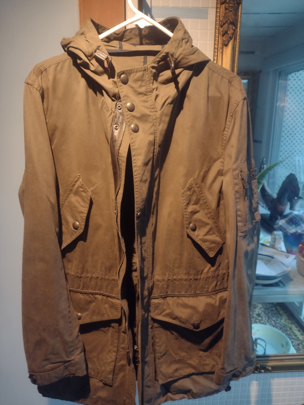 Massimo Dutti Men's Hooded Field Jacket - Olive